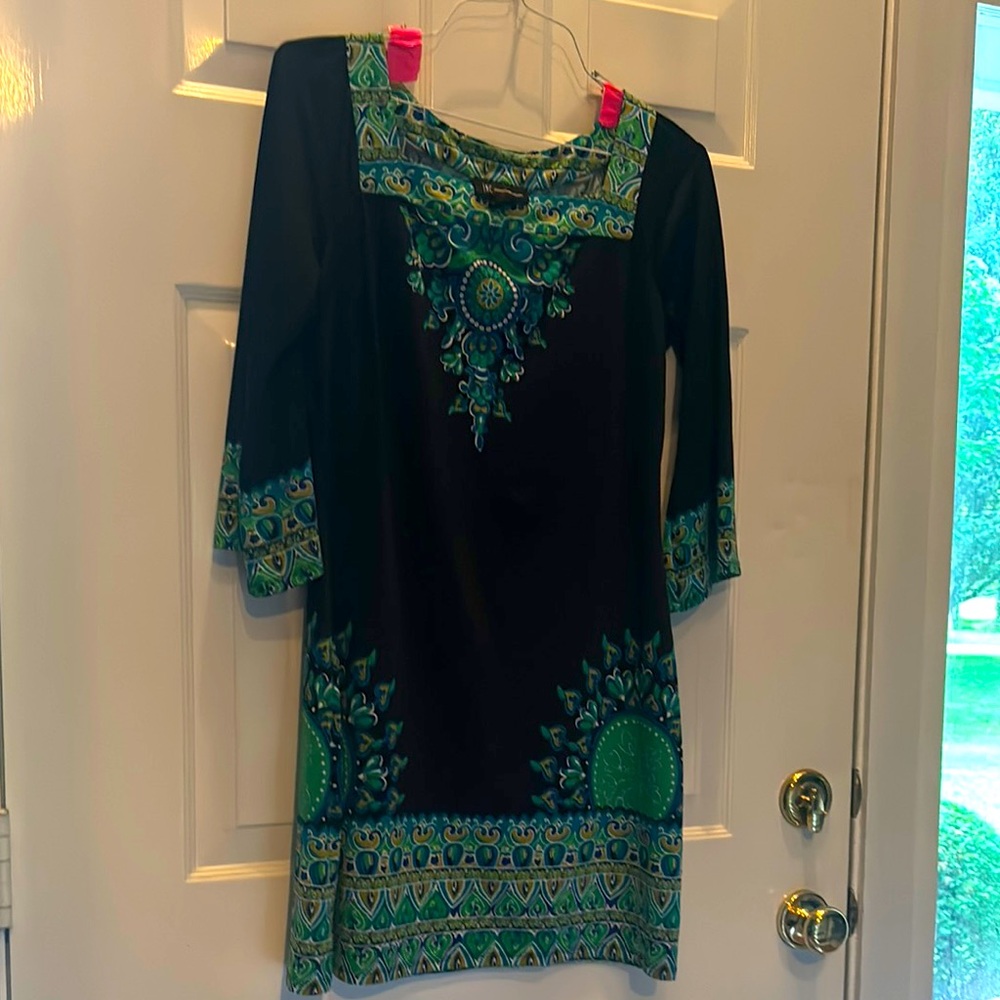 INC International Concepts Teal and Blue Patterned Dress